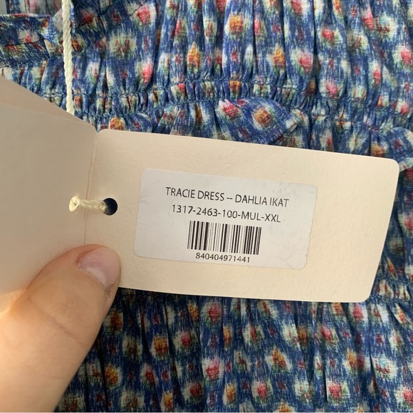 NWT Doen Tracie Cotton Smocked Ruffle Sleeve A Line Mini Dress Dahlia Ikat Blue - Picture 9 of 13